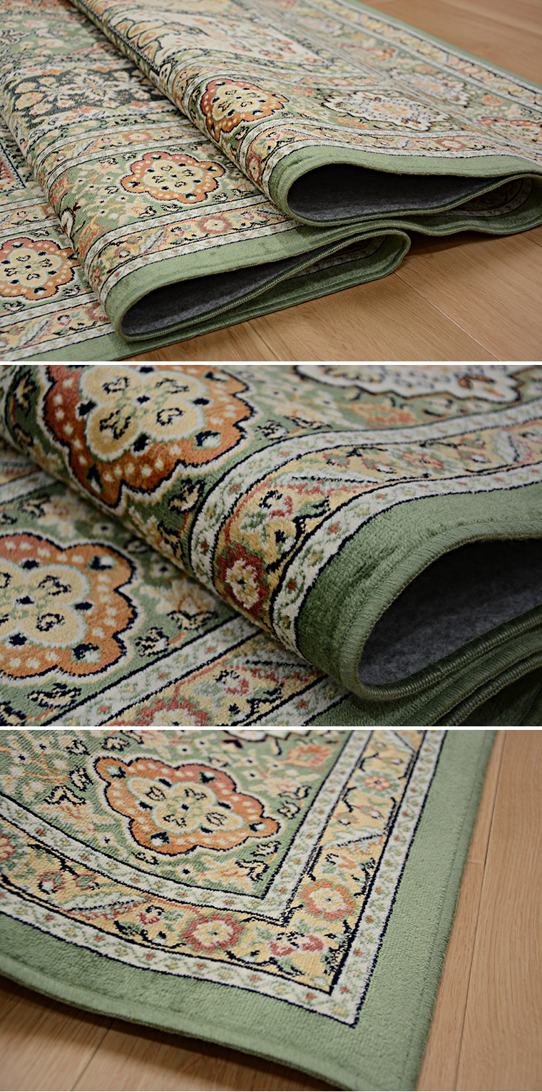 爆買いセールベルギー製 キリム柄 絨毯 カーペット ラグ 約195×250cm 3帖サイズ グリーン系 新品未使用 900207022Y カーペット一般